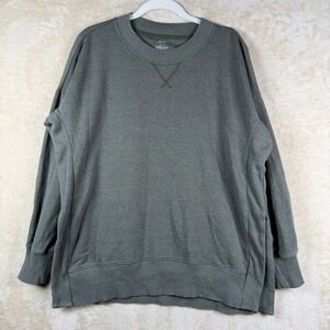 Aerie Oversized Crewneck Sweatshirt Green Ribbed Sleeve Detail Size S